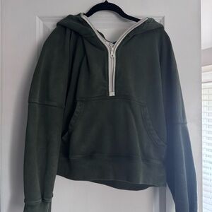Aerie Offline Olive Green Half-Zip Pullover Hoodie